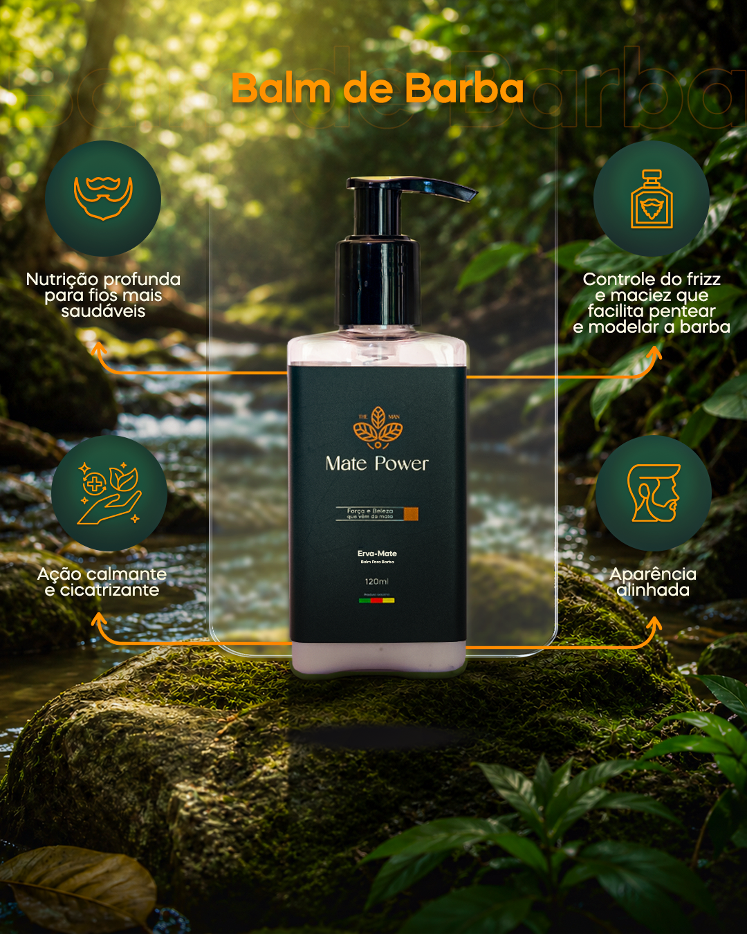 Balm de Barba 120ml Mate Power — Nutre e hidrata profundamente a barba.