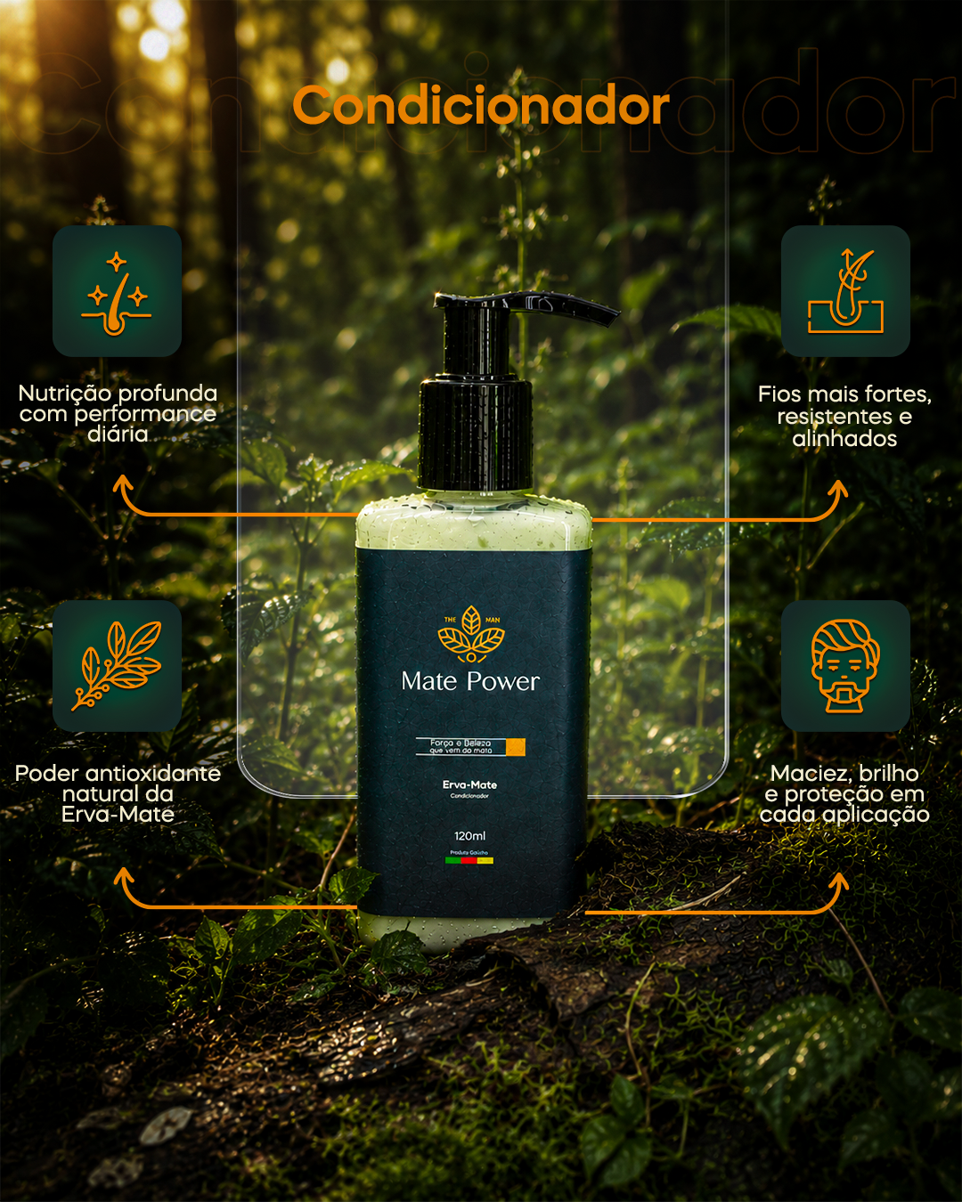 Condicionador 120ml Mate Power — Brilho intenso e toque sedoso.
