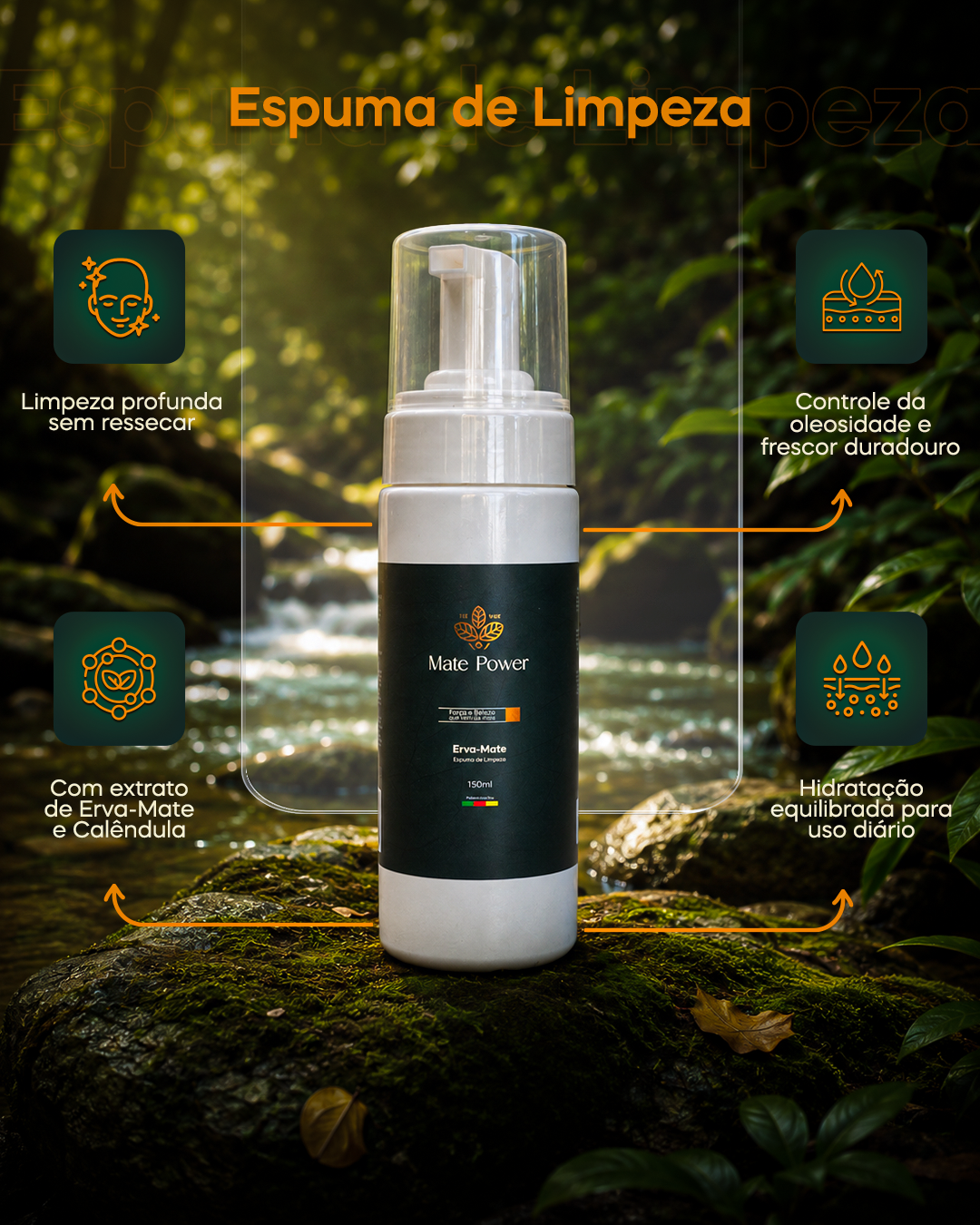 Espuma de Limpeza 150ML Mate Power — Limpa profundamente sem agredir a pele.