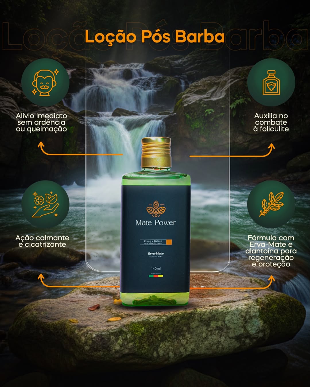 Loção Pós-Barba 140ml Mate Power — Acalma e reduz irritações pós-barba.