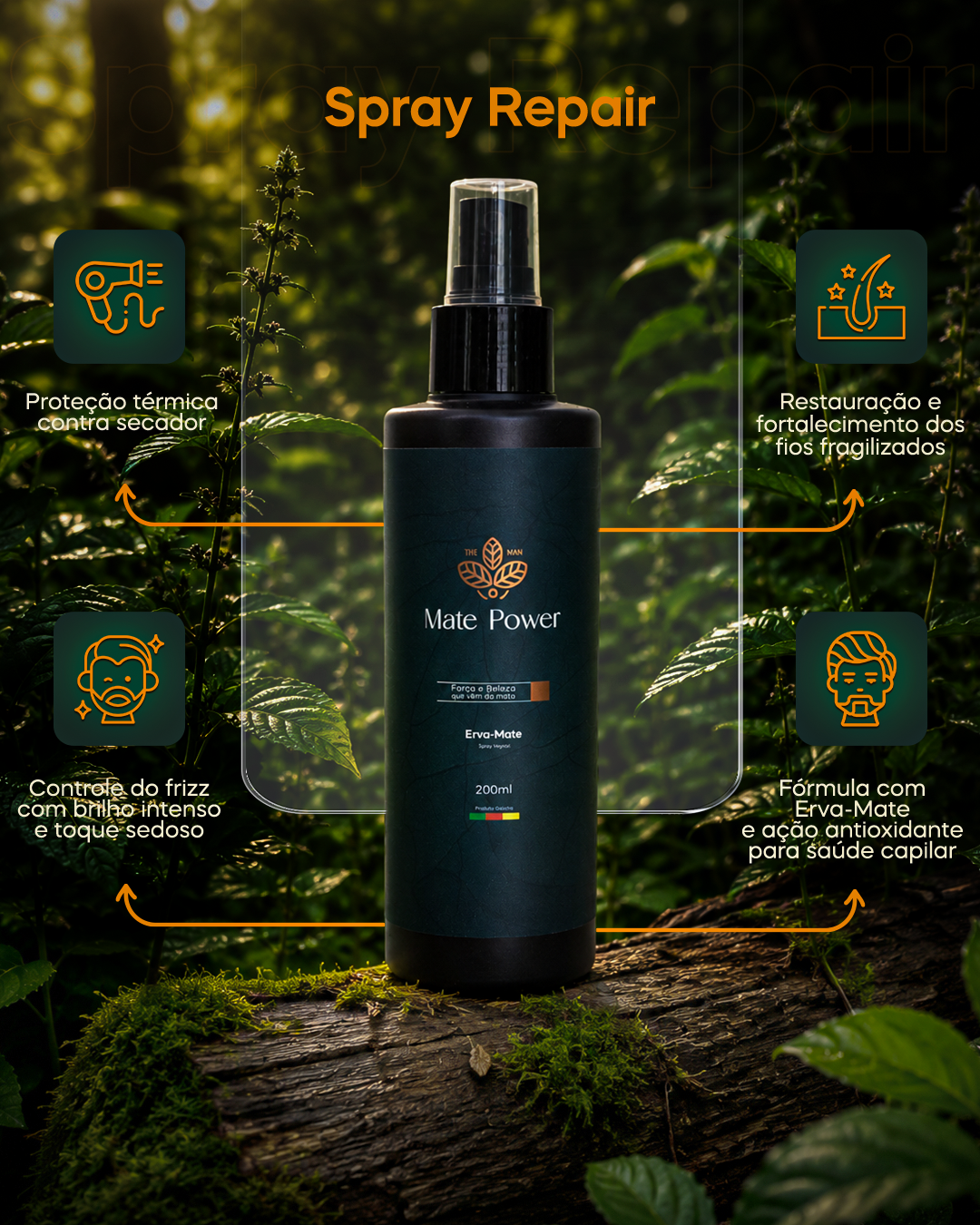 Spray Repair 200ML Mate Power — Restaura e fortalece os fios fragilizados.